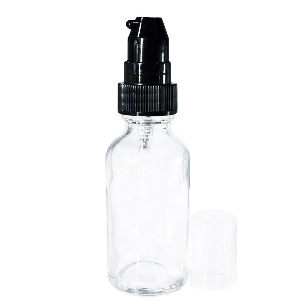 1 oz. Clear Boston Round with Black Treatment Pump (20/400) (V8) (V20)