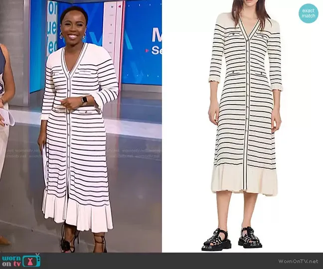 Armelline Sandro Striped Knit Midi Dress