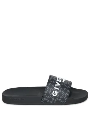 Black Allover Logo Slides Sandals