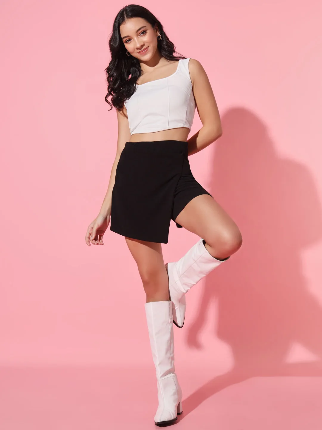 Black Cross Over Mini Skorts