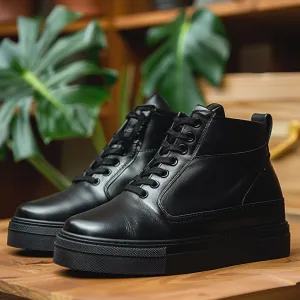 Black Leather Pistachio Pace Lace-Up Sneaker with Black Sole - Summer 2024 Collection