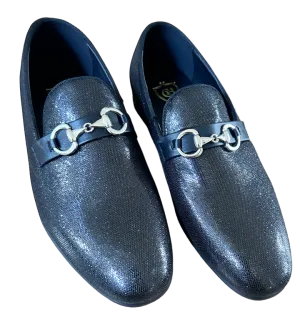 Black Men's Fashion Design Sequins Shoes Slip-On Sliver Buckle Loafers