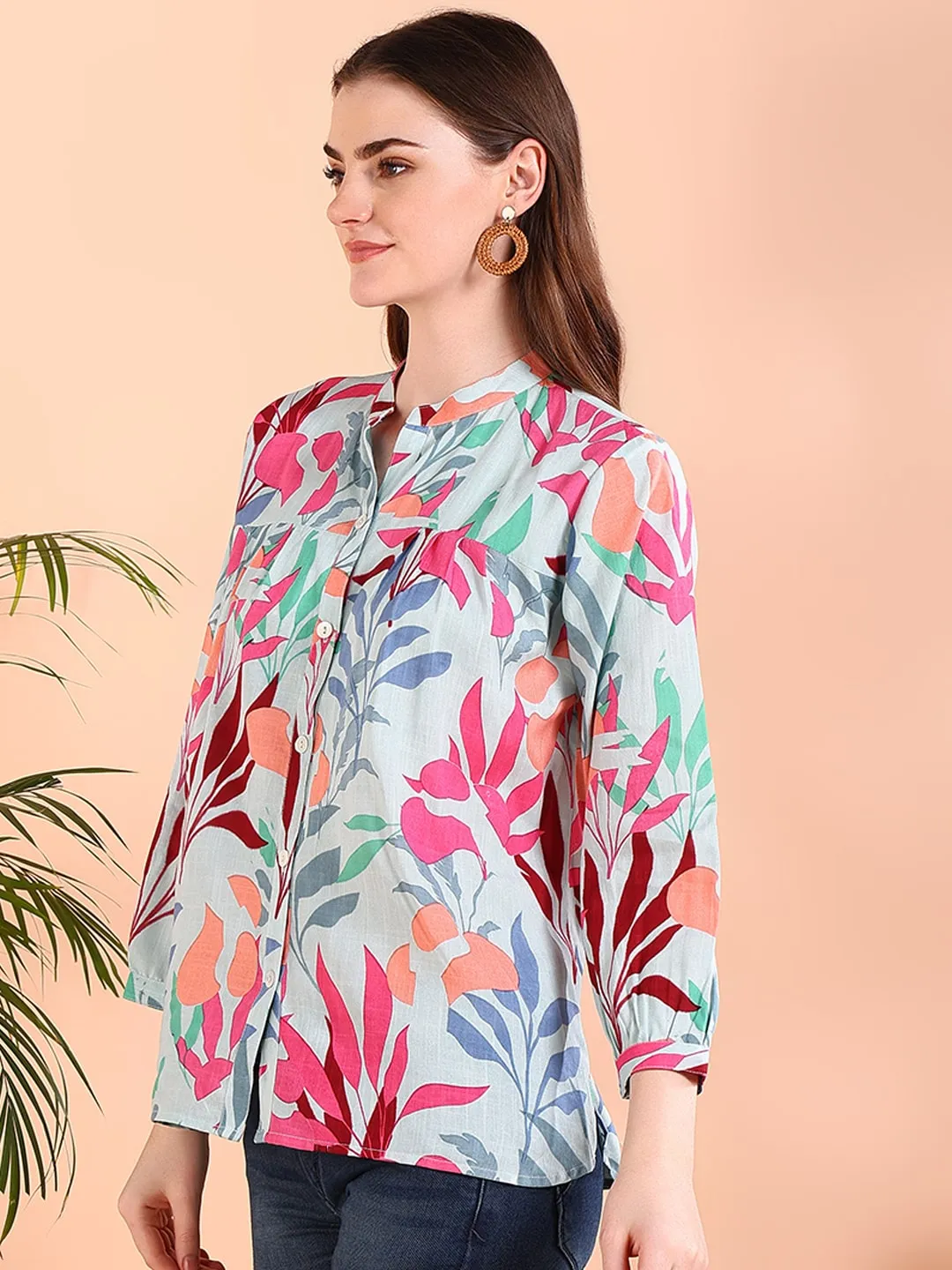 Blue Tie-Dye Crepe Loose Fit Shirt