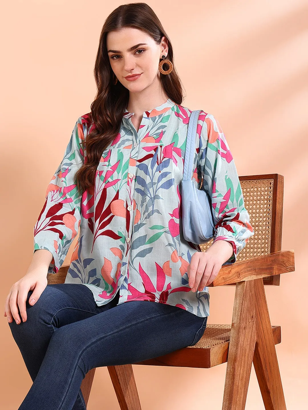 Blue Tie-Dye Crepe Loose Fit Shirt