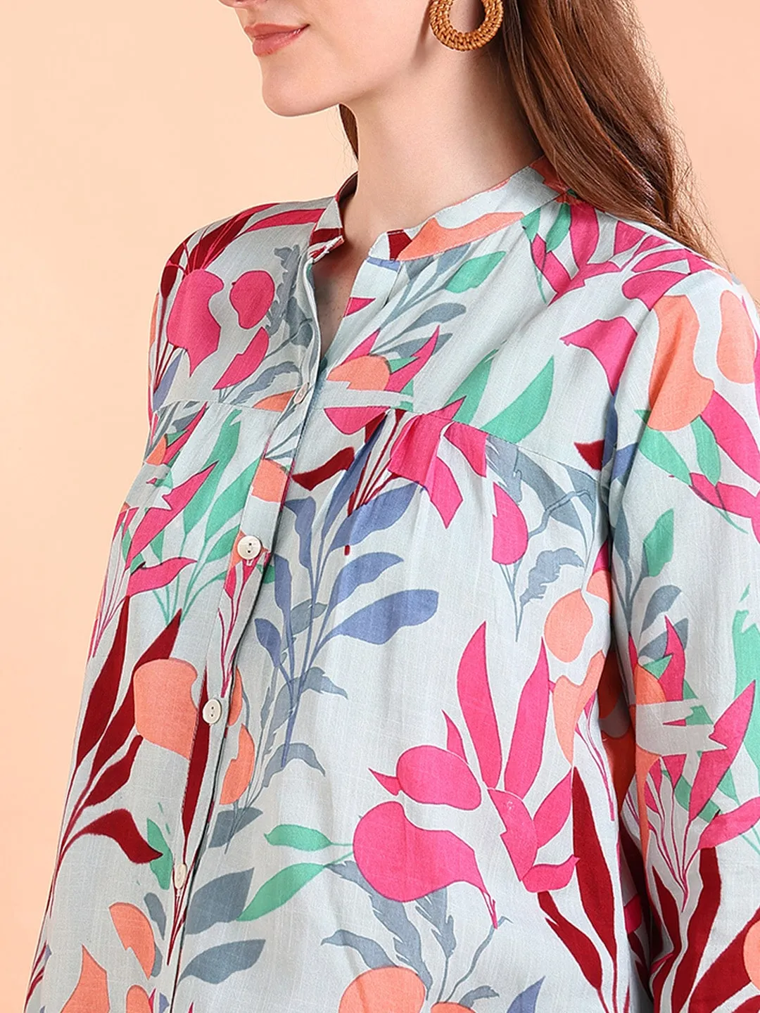 Blue Tie-Dye Crepe Loose Fit Shirt