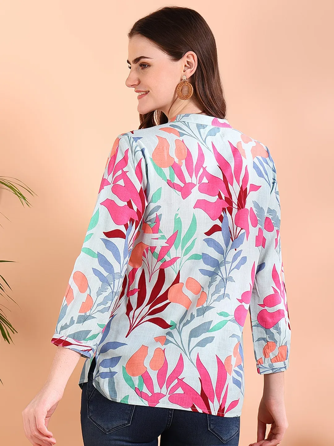Blue Tie-Dye Crepe Loose Fit Shirt