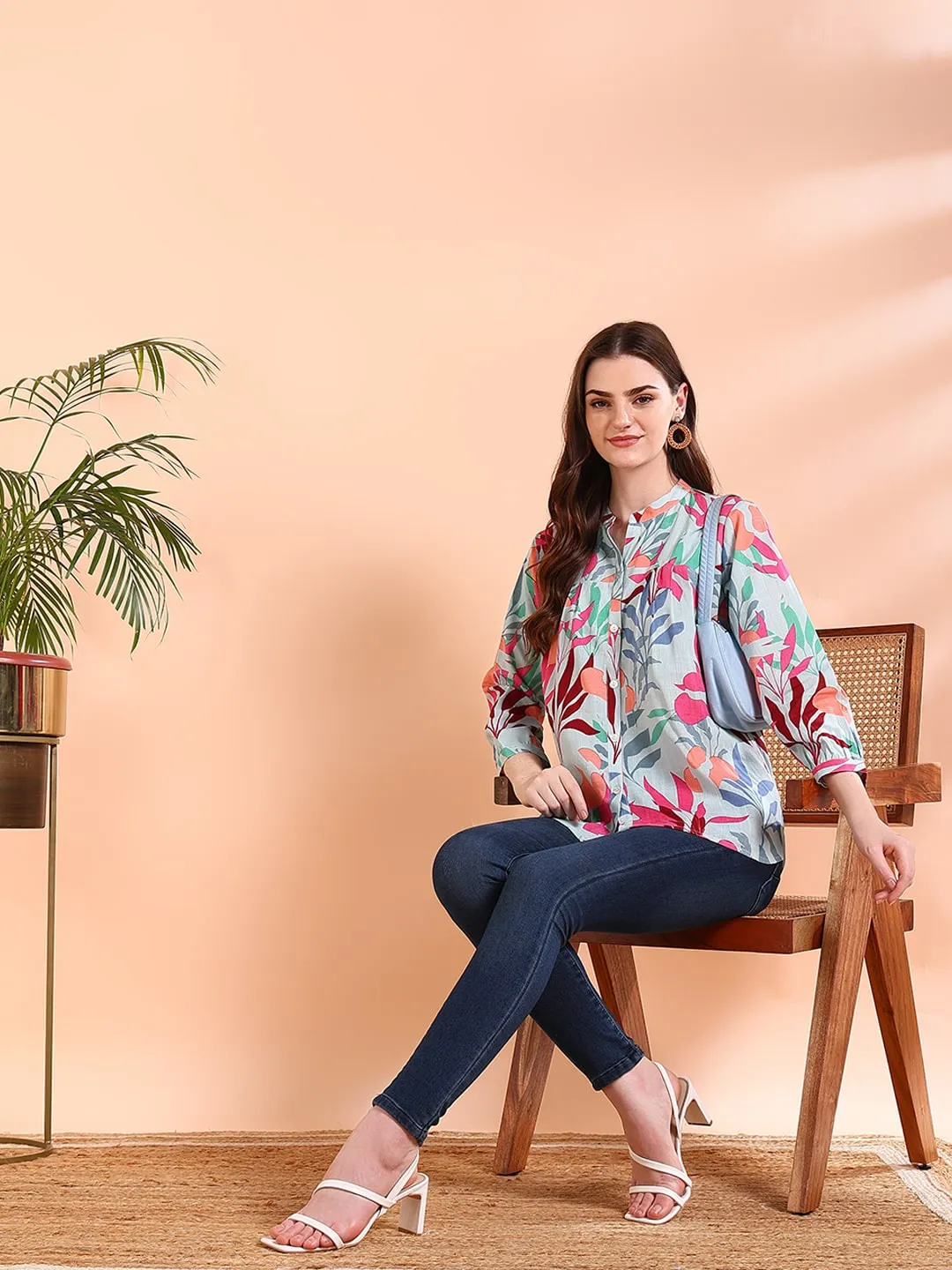 Blue Tie-Dye Crepe Loose Fit Shirt