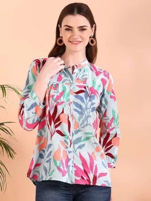 Blue Tie-Dye Crepe Loose Fit Shirt