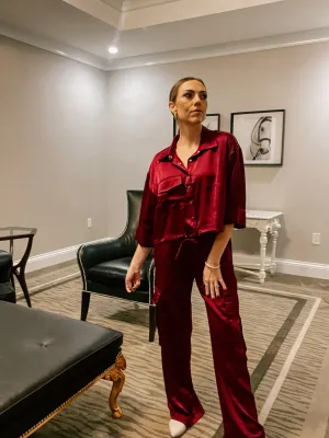 Burgundy Satin Cargo Pant