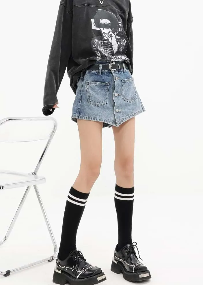 Button Skort Denim Mini Skirt
