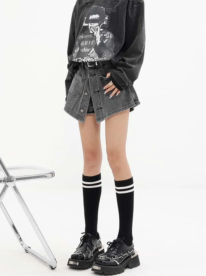 Button Skort Denim Mini Skirt