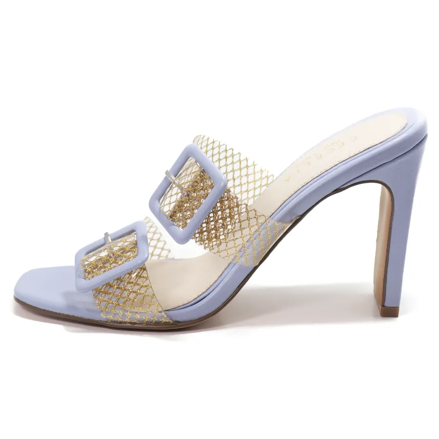 Cecelia New York Vannah Sandal PRIWINK NET GLASS Clear Open Toe High Mules