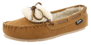 Clarks Holly Cinnamon Fur Flat Suede Slip On Rounded Toe Mocassin Slippers