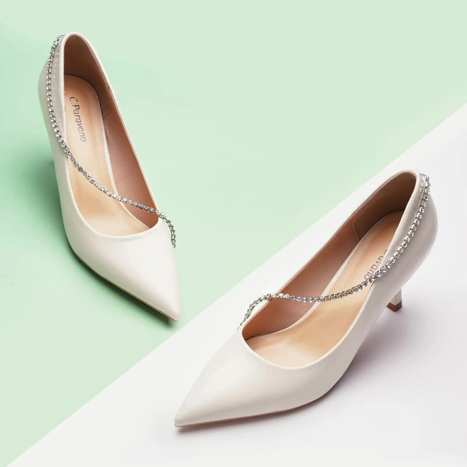 Crystal Chain Pumps (Anna) White