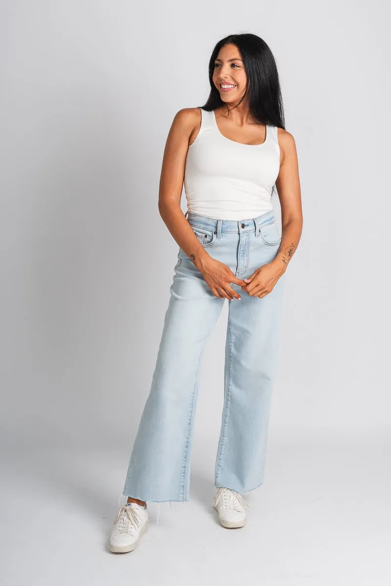 Daze pleaser high rise wide leg ankle jeans believer