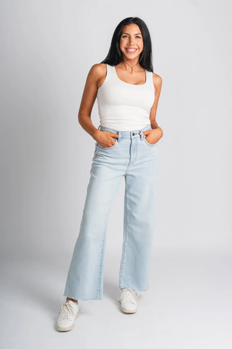 Daze pleaser high rise wide leg ankle jeans believer