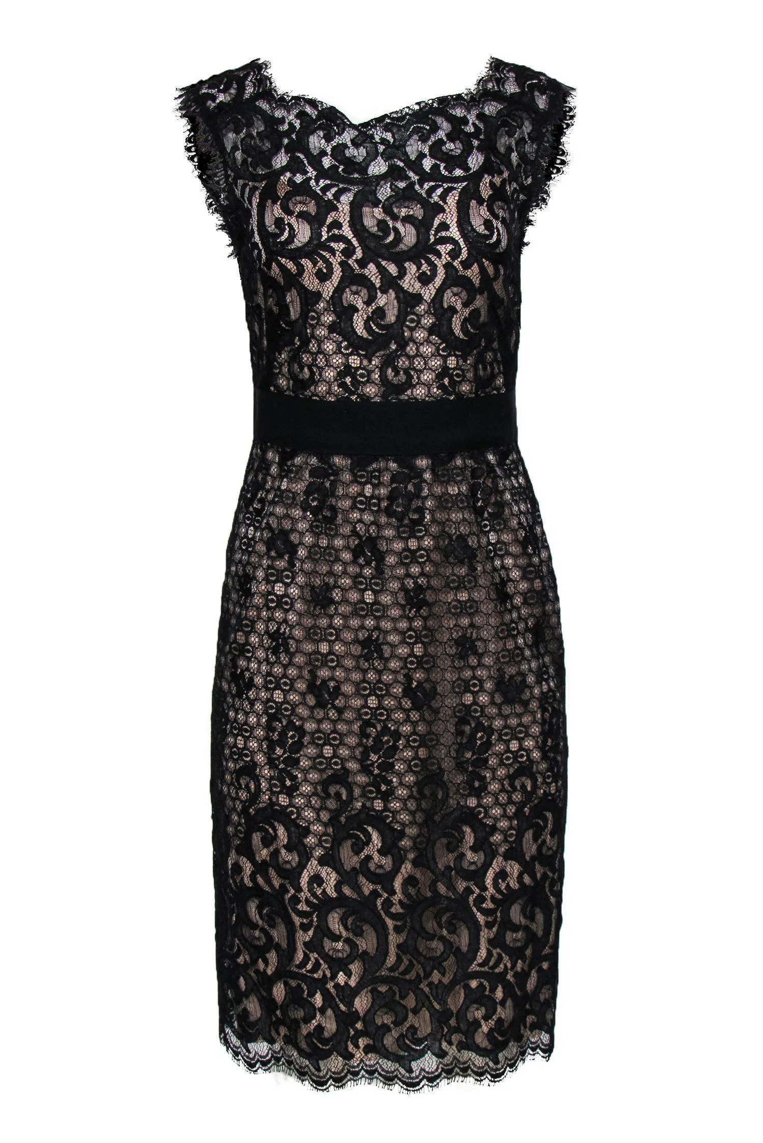 Diane von Furstenberg - Black Lace & Contrasting Slip Sheath Dress Sz 6