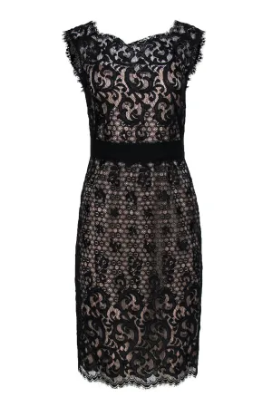 Diane von Furstenberg - Black Lace & Contrasting Slip Sheath Dress Sz 6