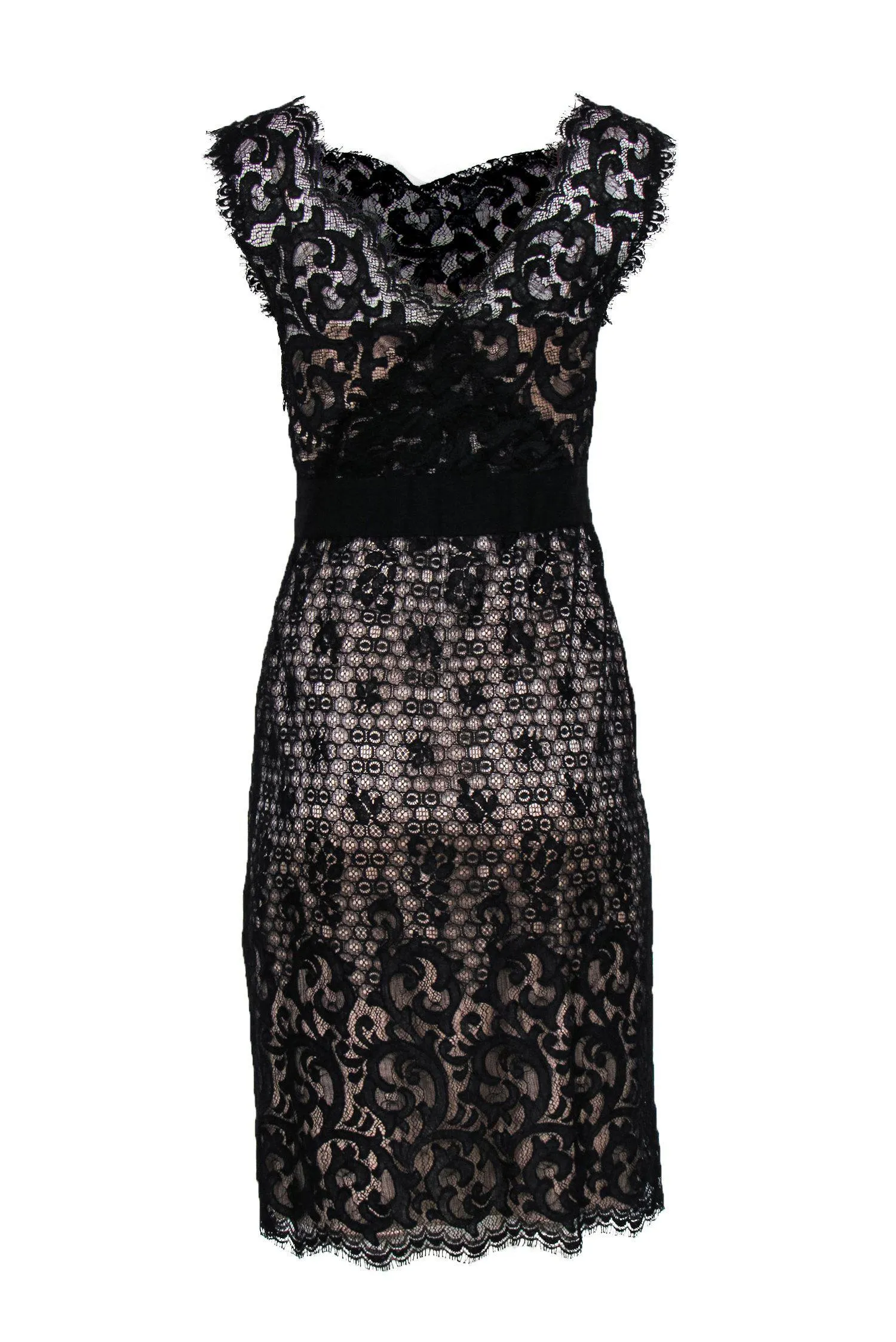 Diane von Furstenberg - Black Lace & Contrasting Slip Sheath Dress Sz 6