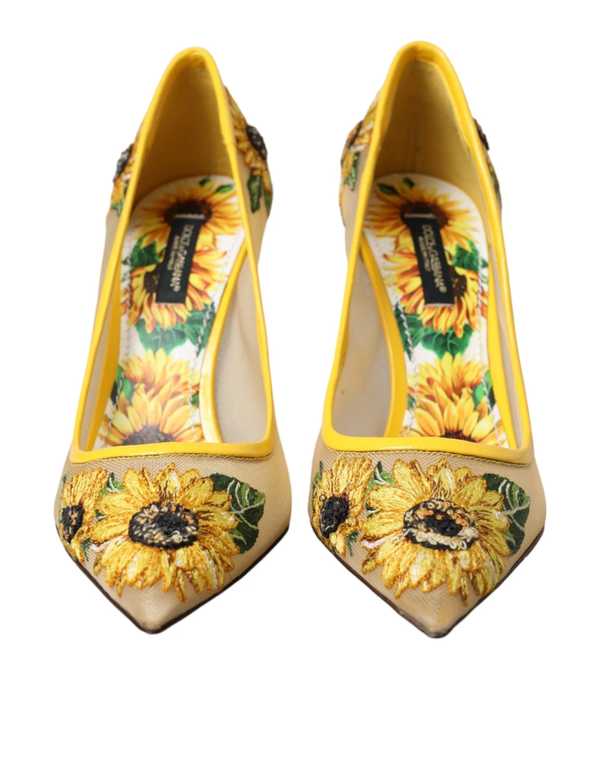 Dolce & Gabbana Yellow Sunflower Mesh Heels Pumps Sko