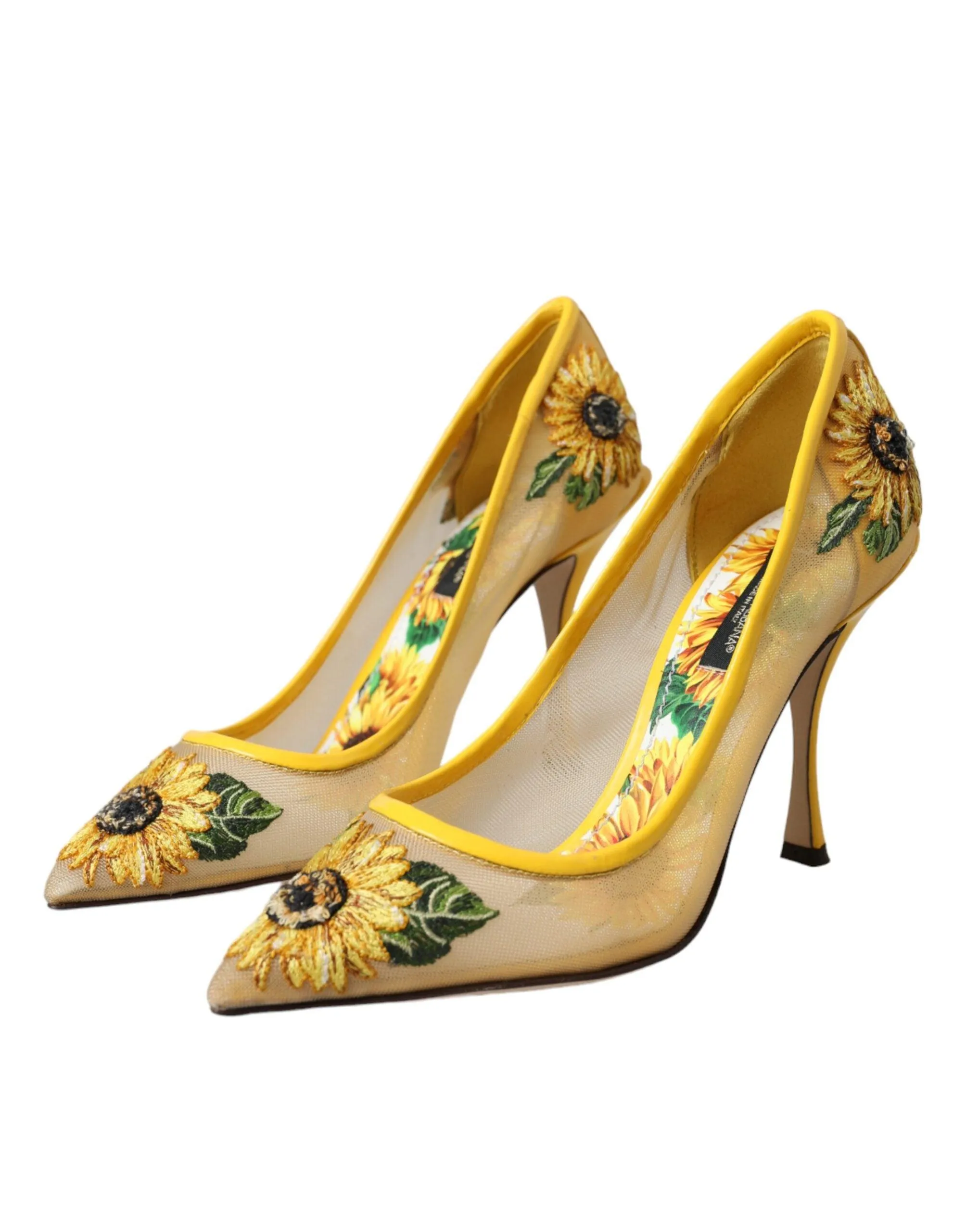 Dolce & Gabbana Yellow Sunflower Mesh Heels Pumps Sko