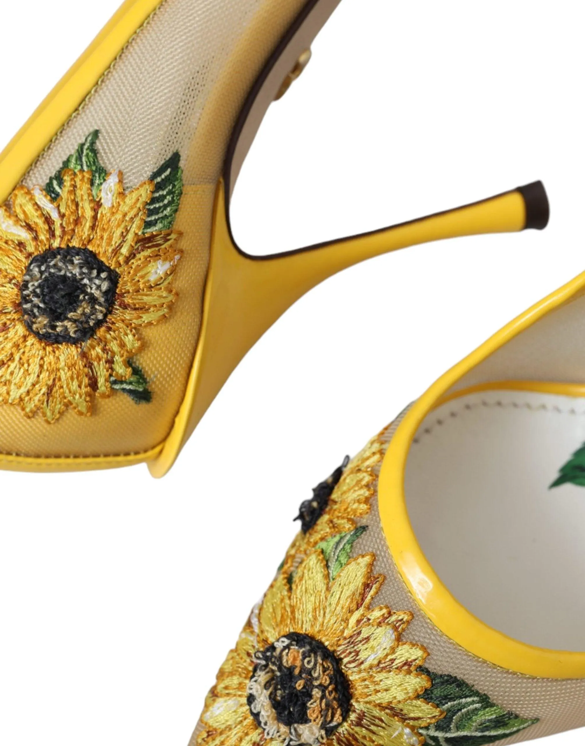 Dolce & Gabbana Yellow Sunflower Mesh Heels Pumps Sko