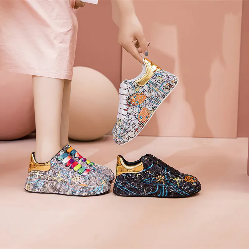 Fashion Women Sneakers Platform / Women's Color Shiny Shoes with Rhinestone