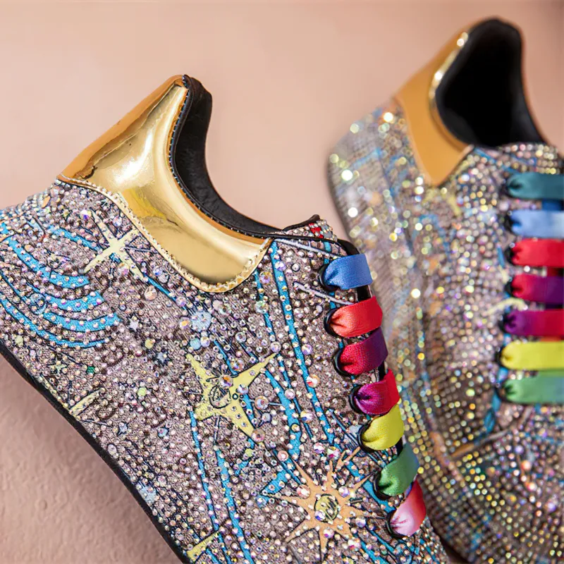 Fashion Women Sneakers Platform / Women's Color Shiny Shoes with Rhinestone