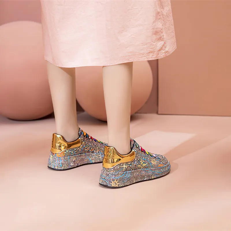 Fashion Women Sneakers Platform / Women's Color Shiny Shoes with Rhinestone