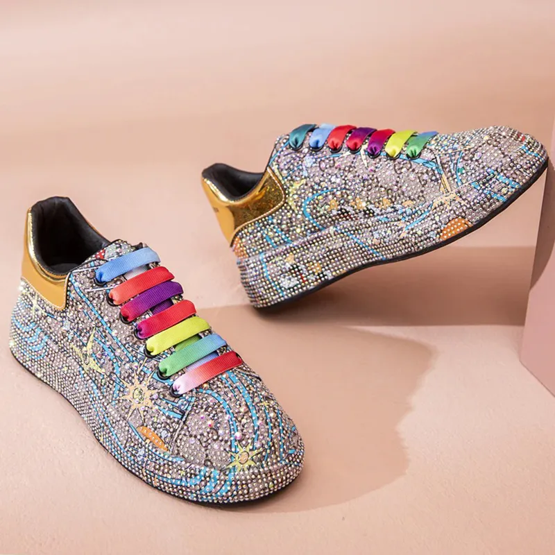 Fashion Women Sneakers Platform / Women's Color Shiny Shoes with Rhinestone