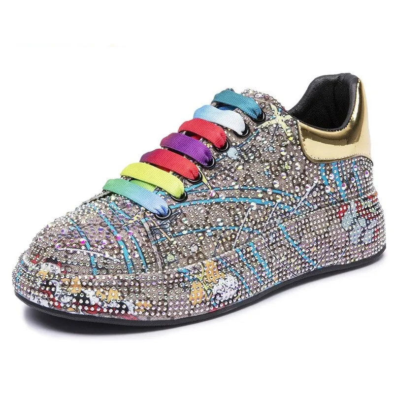 Fashion Women Sneakers Platform / Women's Color Shiny Shoes with Rhinestone