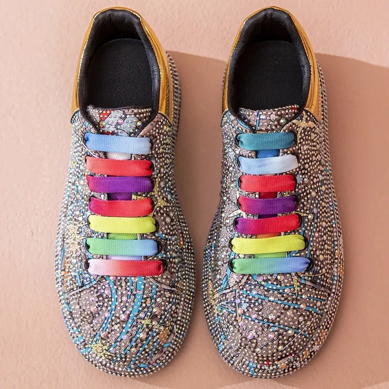 Fashion Women Sneakers Platform / Women's Color Shiny Shoes with Rhinestone
