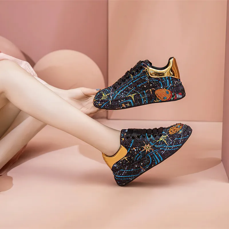 Fashion Women Sneakers Platform / Women's Color Shiny Shoes with Rhinestone