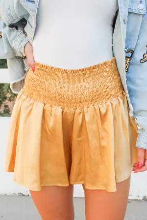 Girly Gamedays Satin Swing Shorts in Gold