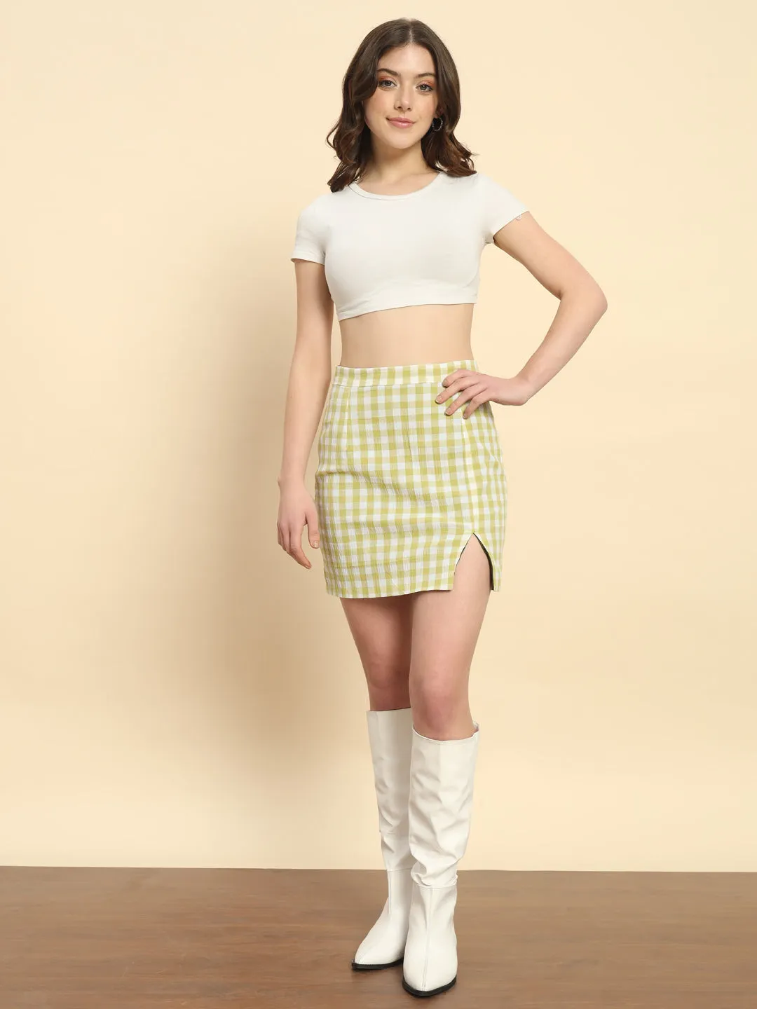 Green Checked Skirt