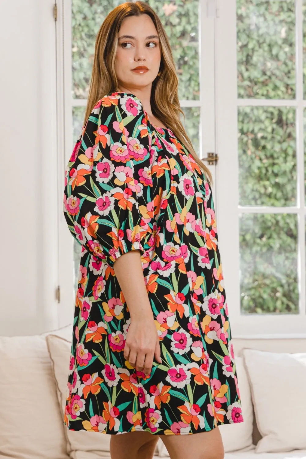 Hazel Blues® |  ODDI Floral Puff Sleeve Mini Dress