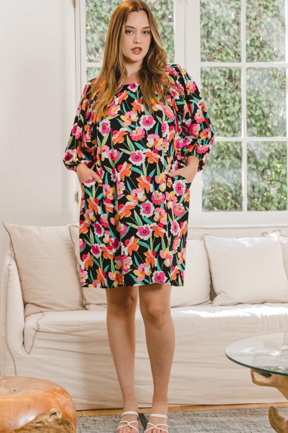 Hazel Blues® |  ODDI Floral Puff Sleeve Mini Dress