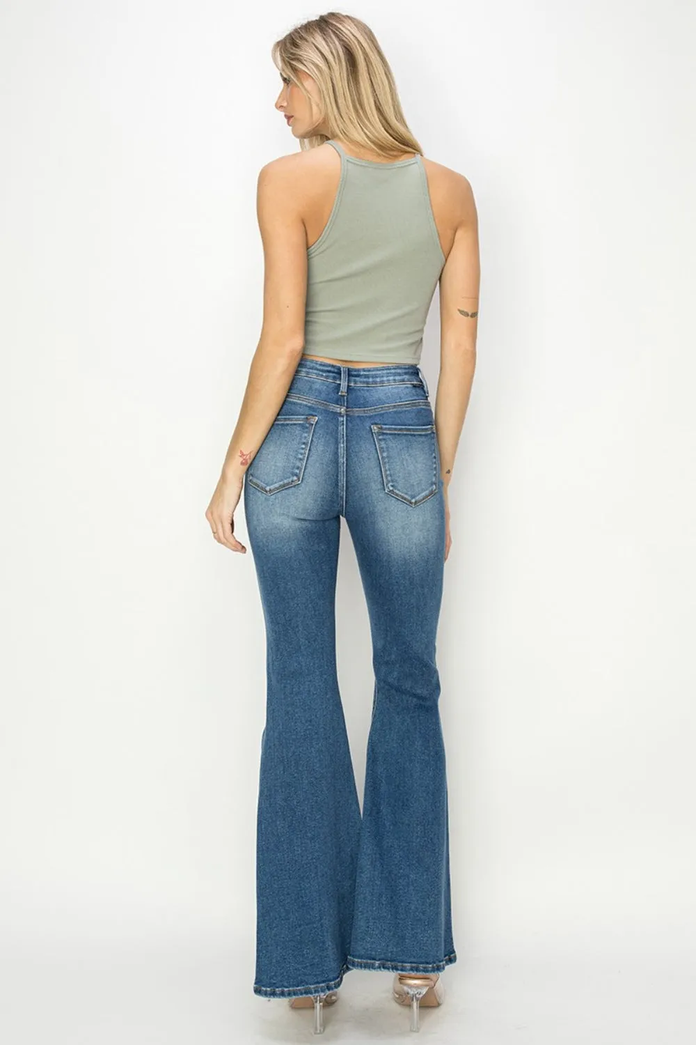 Hazel Blues® |  RISEN High Rise Front Seam Detailed Flare Jeans