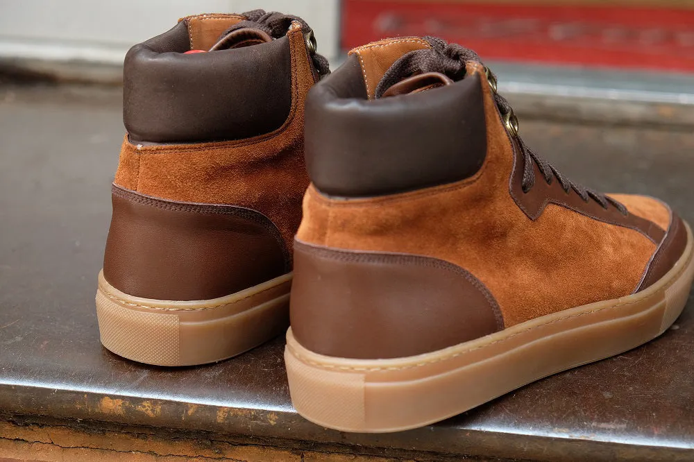 Height Increasing Tan Suede and Brown Leather Foxton Lace Up High Top Sneakers - Summer 2024 Collection