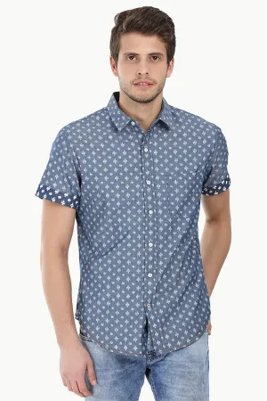Indigo Denim Ikat Short Sleeve Shirt