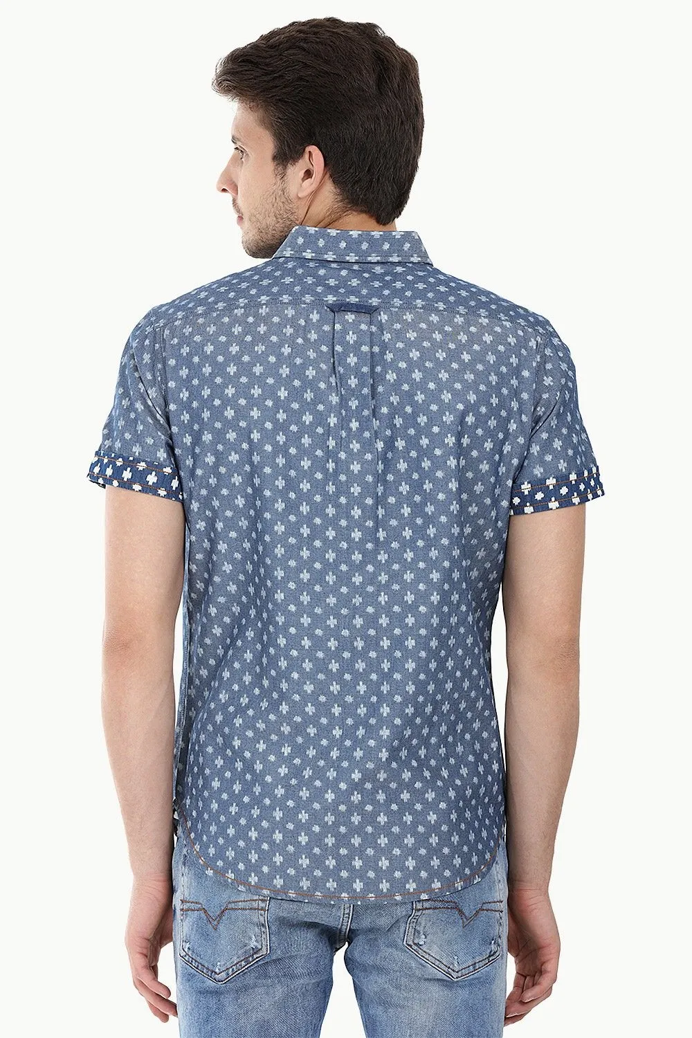Indigo Denim Ikat Short Sleeve Shirt
