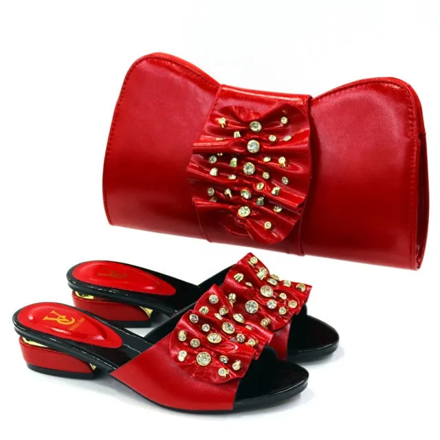 Italian Shoes with Matching Bag Sets Decorated with Rhinestone