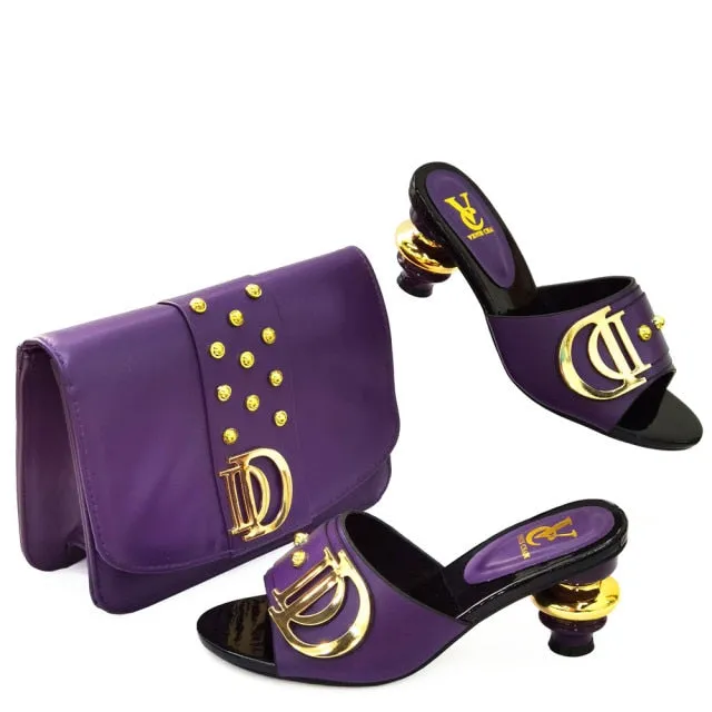 Italian Shoes with Matching Bag Sets Decorated with Rhinestone
