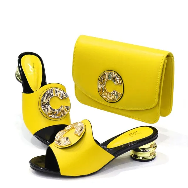 Italian Shoes with Matching Bag Sets Decorated with Rhinestone