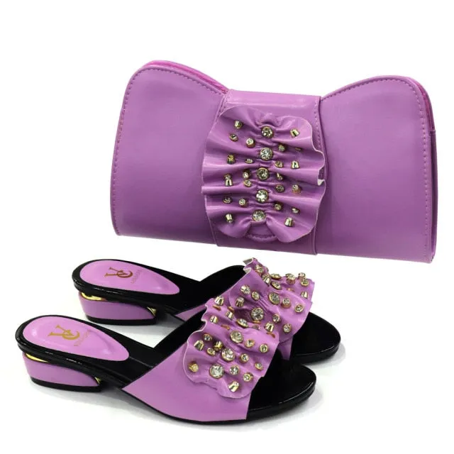 Italian Shoes with Matching Bag Sets Decorated with Rhinestone