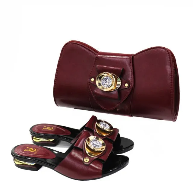 Italian Shoes with Matching Bag Sets Decorated with Rhinestone