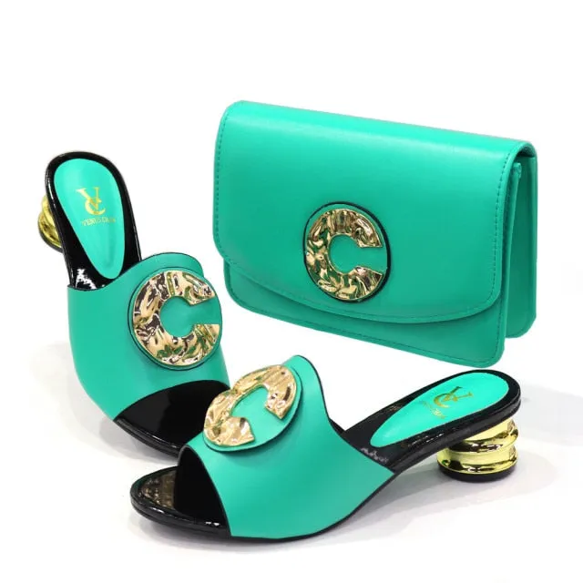 Italian Shoes with Matching Bag Sets Decorated with Rhinestone