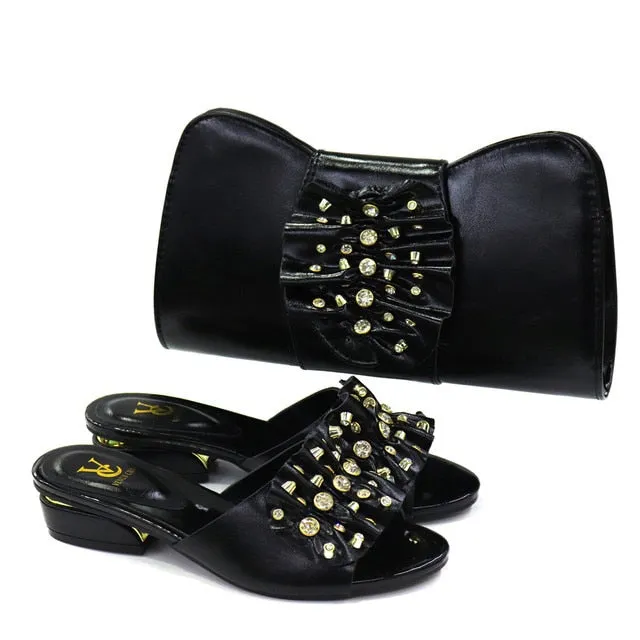 Italian Shoes with Matching Bag Sets Decorated with Rhinestone