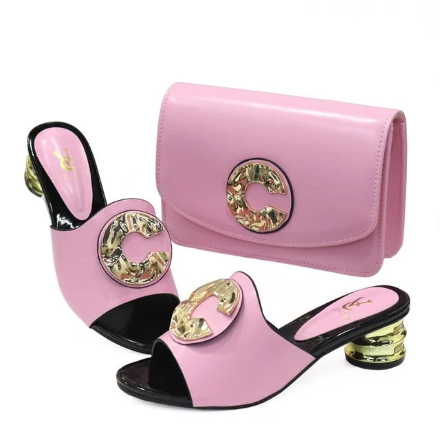 Italian Shoes with Matching Bag Sets Decorated with Rhinestone