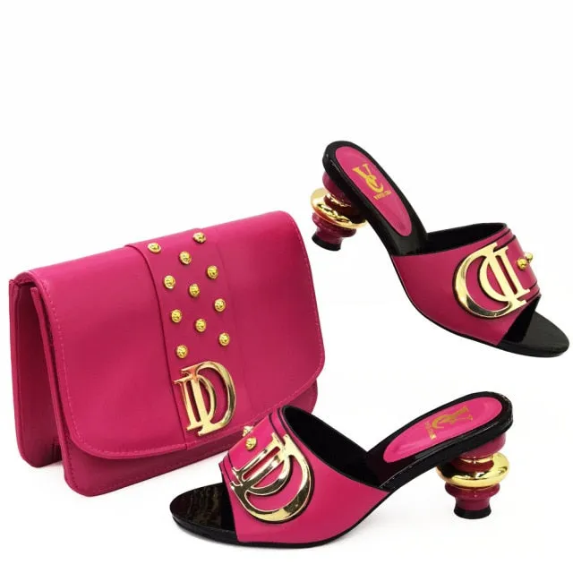Italian Shoes with Matching Bag Sets Decorated with Rhinestone